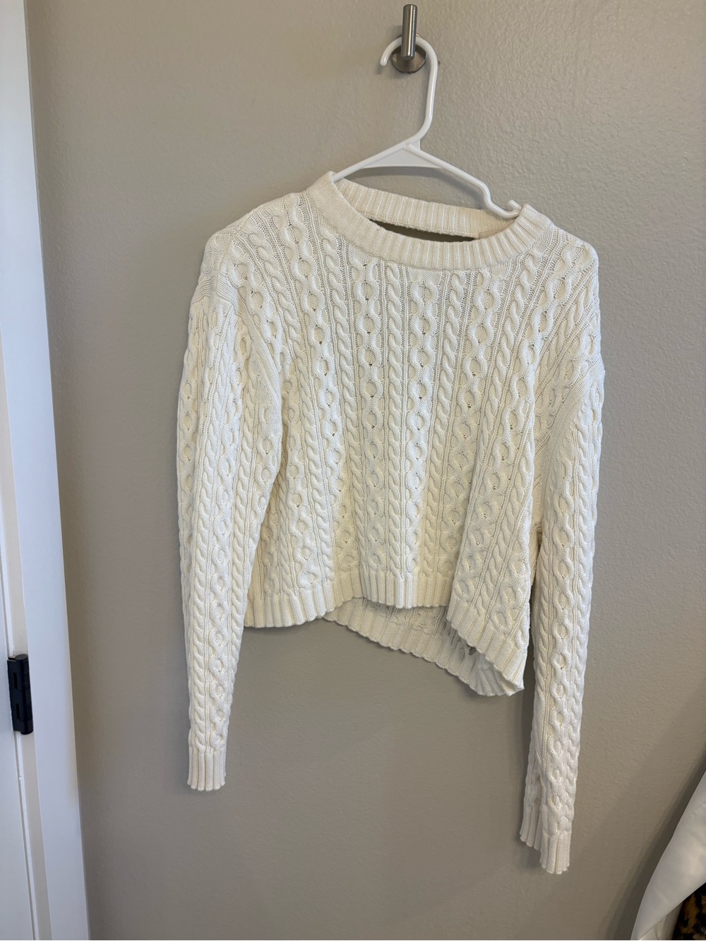Wayf Ivory Cable Knit Crewneck Sweater